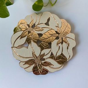 Vintage White Enameled Poinsettia Hot Plate/Plant Trivet